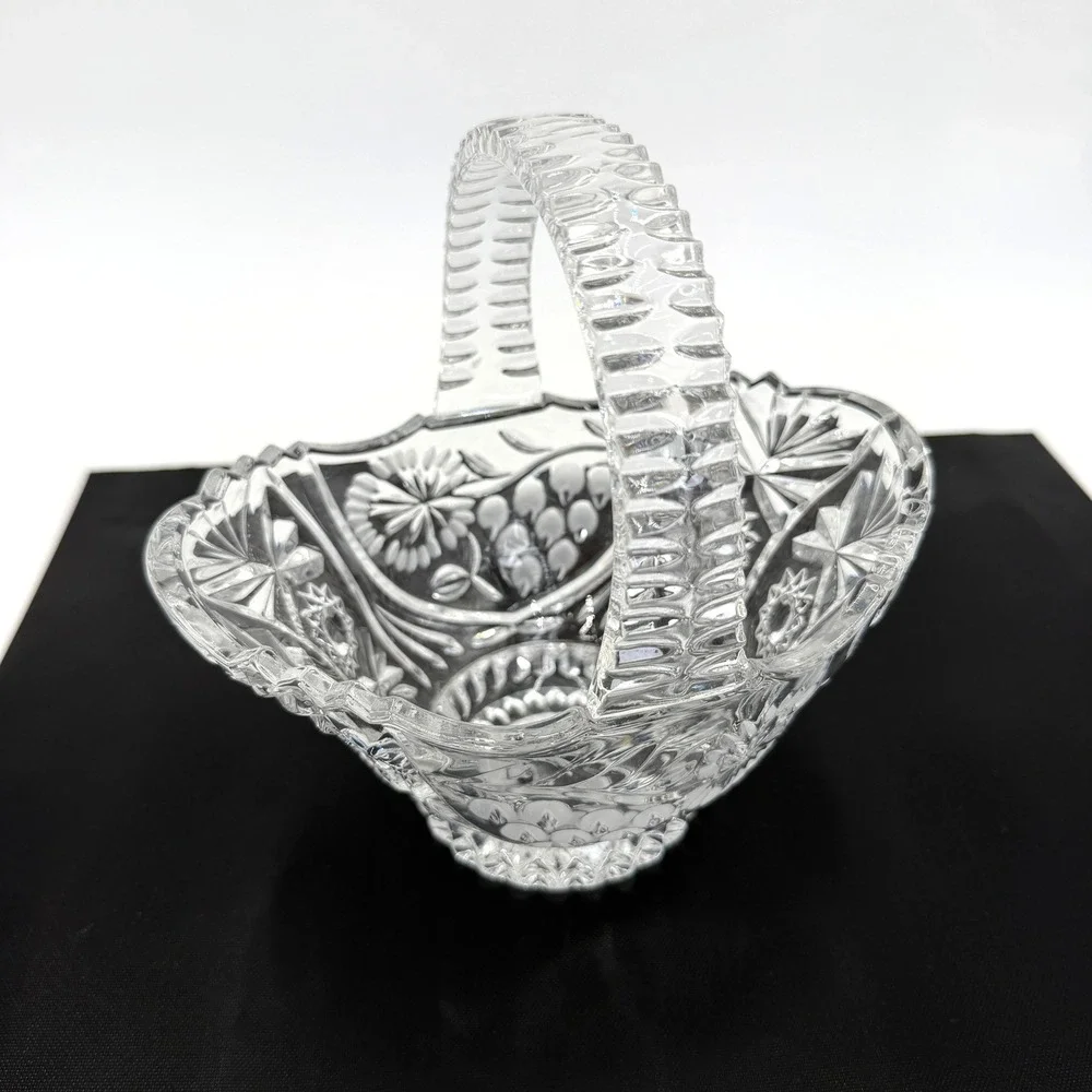 Cut Crystal Basket Vintage OS Clear Excellent Pinwheel Grapes Star